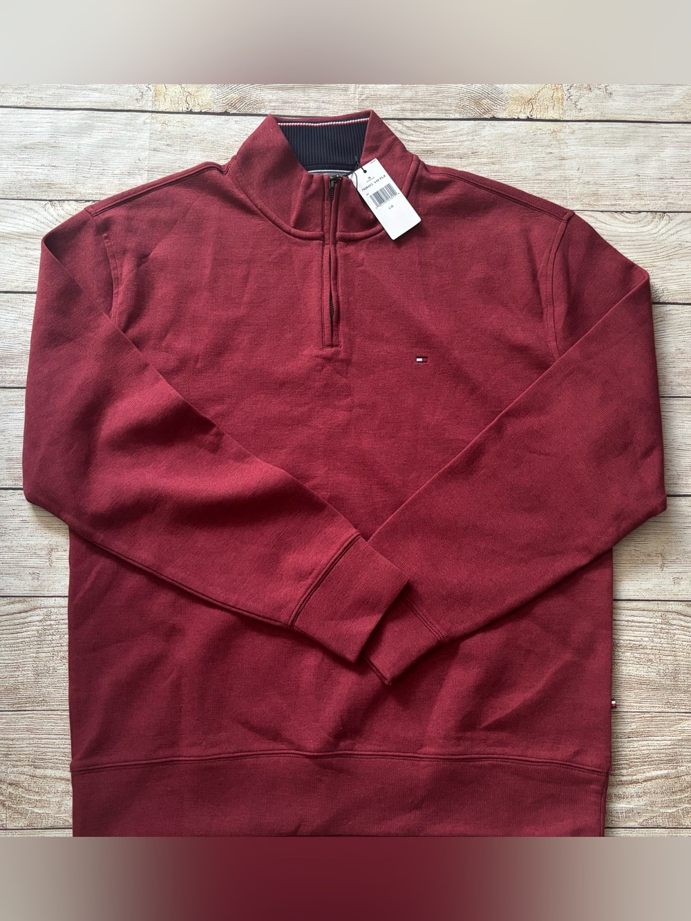Tommy Hilfiger Men's Burgundy Cotton 1/4 Zip Mock Neck Sweatshirt Lg. NWT
